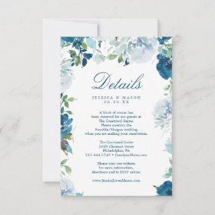 Midnight Blooms Watercolor Wedding Details Card