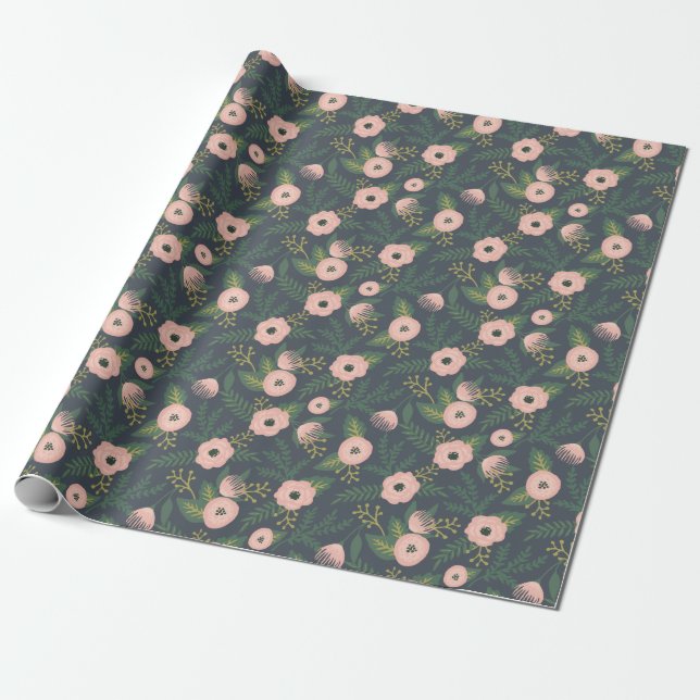 Midnight Blooms Wrapping Paper (Unrolled)