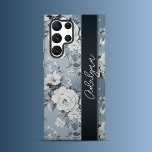 Midnight Blossom Samsung Galaxy Case<br><div class="desc">Samsung Case: Adorn your Samsung phone with this beautiful floral case, featuring big white blossoms and soft blue leaves on a pale smoky blue background. The vintage-inspired design and personalized handwritten font on a dark blue banner add a touch of elegance to your device. Offering full protection with style, this...</div>
