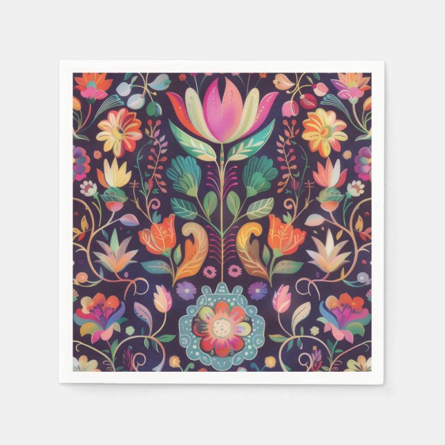 Midnight Blossoms: A Floral Symphony of colour Napkin (Front)