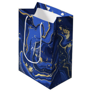 Midnight Blue Agate Abstract Name Monogram Medium Gift Bag
