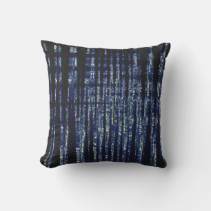 Midnight Blue and Black Abstract Shredded Outdoor Pillow