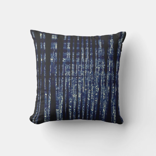 Midnight Blue and Black Abstract Shredded  Outdoor Pillow (Front)
