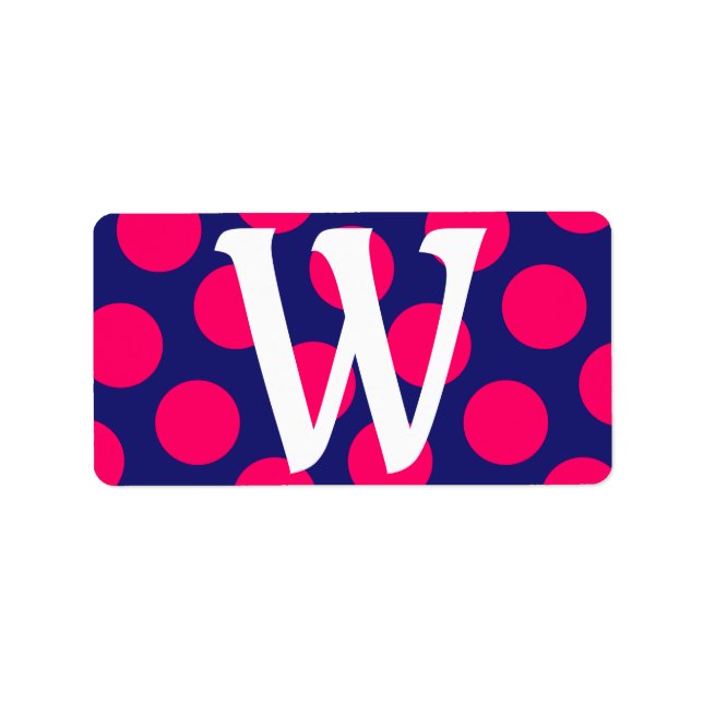 Midnight Blue and Bright Pink Dot Monogram Label (Front)