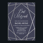 Midnight Blue and Geometric Lines | Bat Mitzvah Invitation<br><div class="desc">These stylish Bat Mitzvah invitations feature a silver geometric pattern on a rich midnight blue background,  with modern white typography.</div>