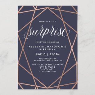 Midnight Blue and Geometric Lines   Surprise Party Invitation
