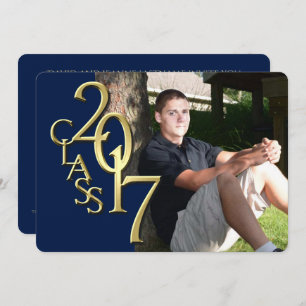 Midnight Blue and Gold 2017 Photo Graduation Invitation