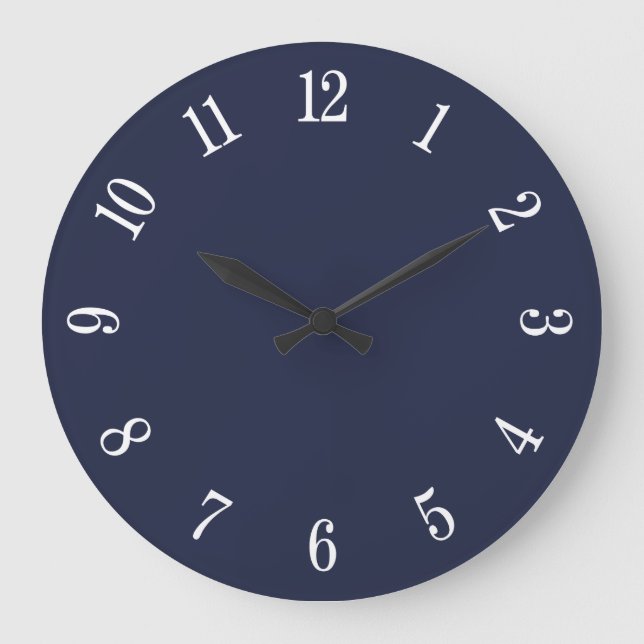 Midnight Blue and Large White Numbers Wall Clock (Front)