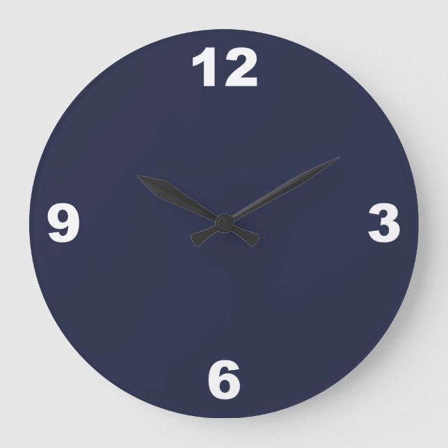 Midnight Blue and Large White Numbers Wall Clock (Front)