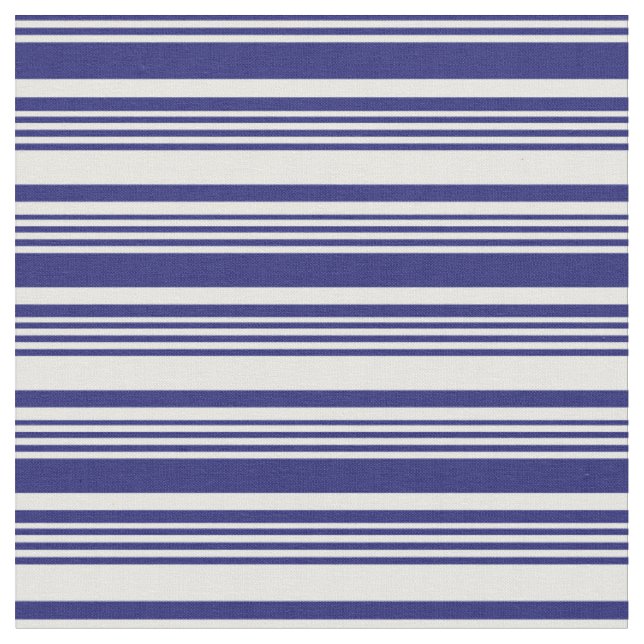Midnight Blue and Mint Cream Coloured Lines Fabric (Close Up)