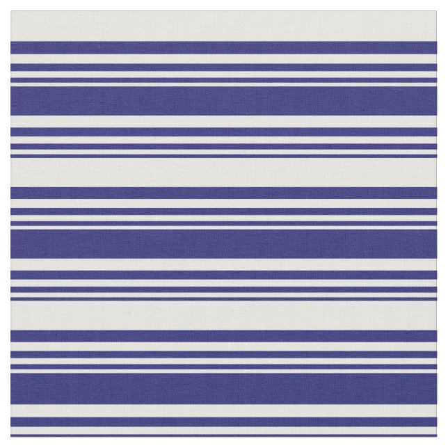 Midnight Blue and Mint Cream Lined Pattern Fabric (Close Up)