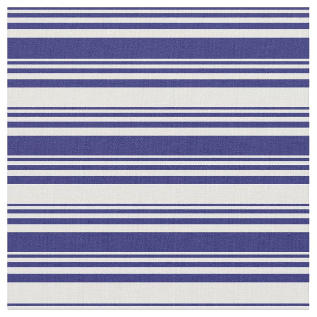 Midnight Blue and Mint Cream Lines Pattern Fabric (Close Up)