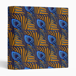 Midnight blue and orange peacock feather pattern binder