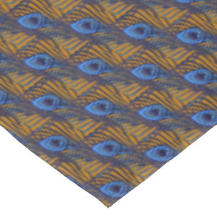 Midnight blue and orange peacock feather pattern tablecloth