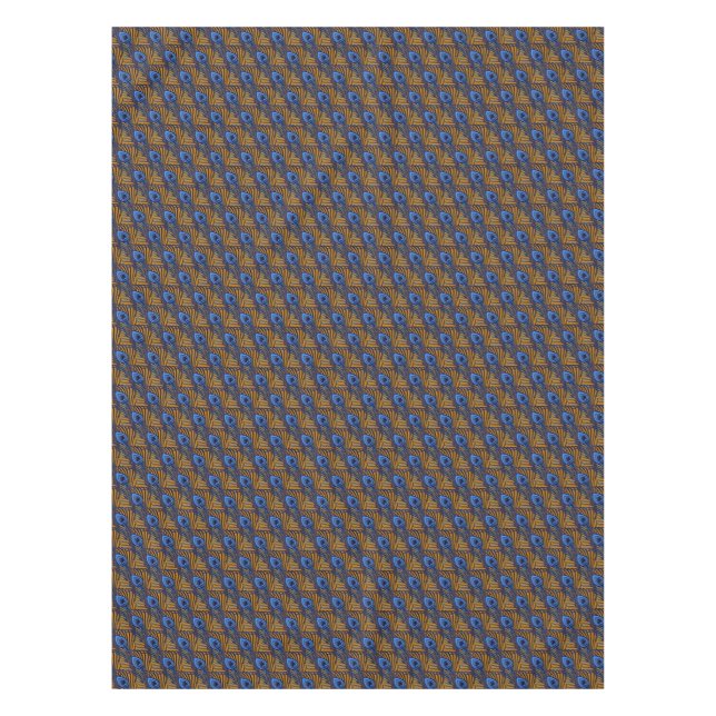 Midnight blue and orange peacock feather pattern tablecloth (Front)