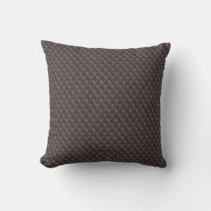Midnight blue and orange peacock feather pattern throw pillow