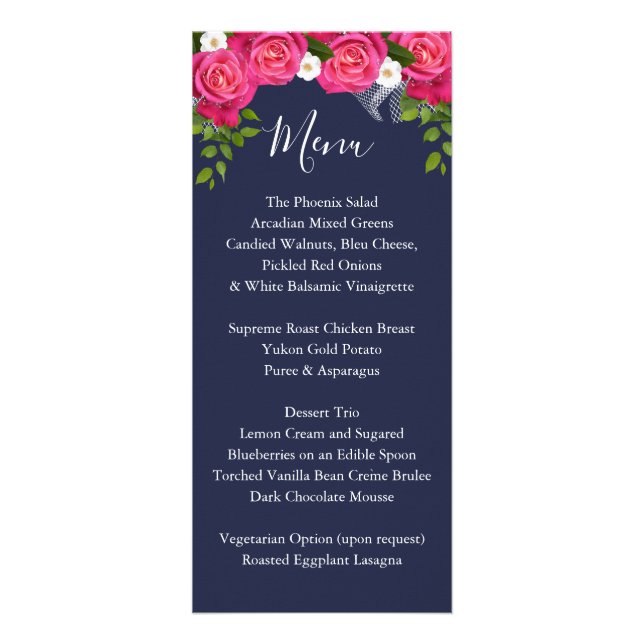 Midnight Blue and Pink Roses - Menu (Back)