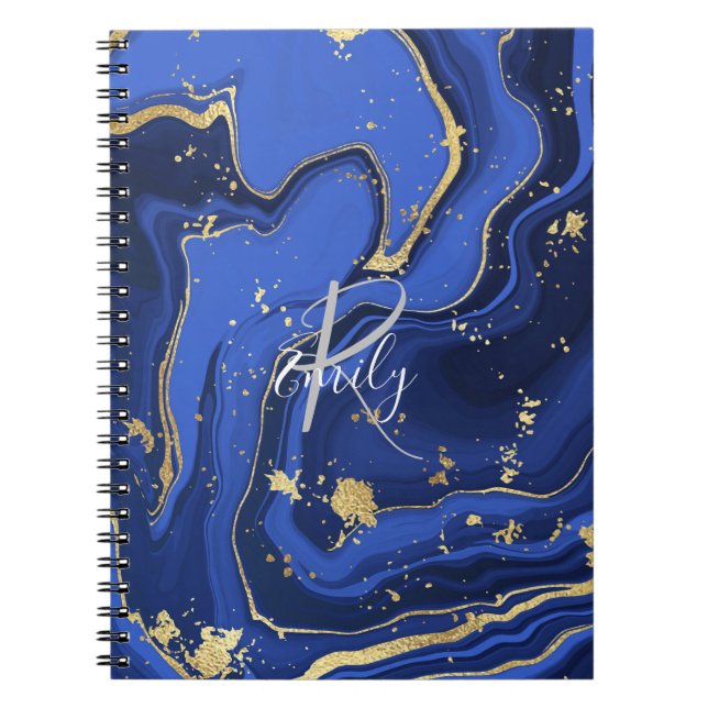 Midnight Blue and Silver Faux Glitter Agate Notebook (Front)