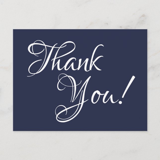 Midnight Blue and White Calligraphy Thank You Postcard (Front)
