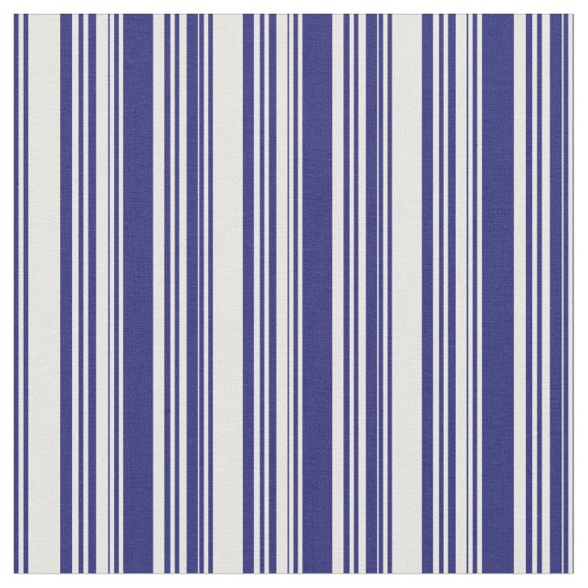 Midnight Blue and White Coloured Lines Pattern Fabric (Close Up)