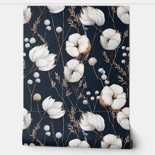 Midnight Blue and White Flower Wallpaper