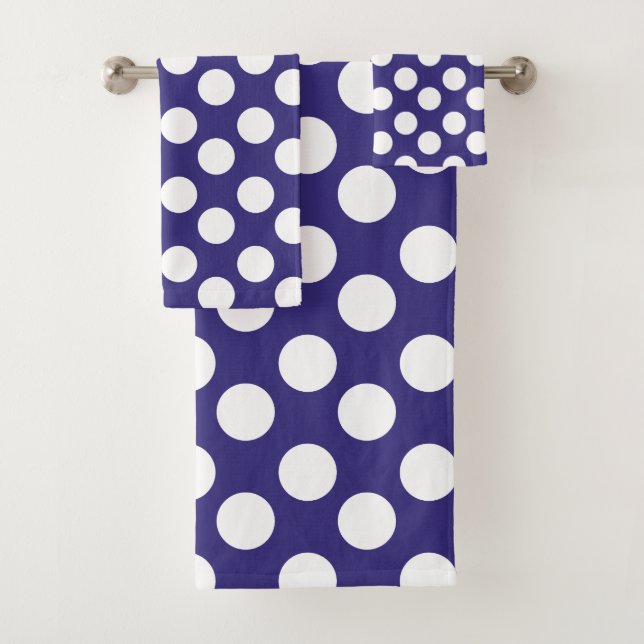 Midnight Blue and White Polka Dot Bath Towel Set (Insitu)