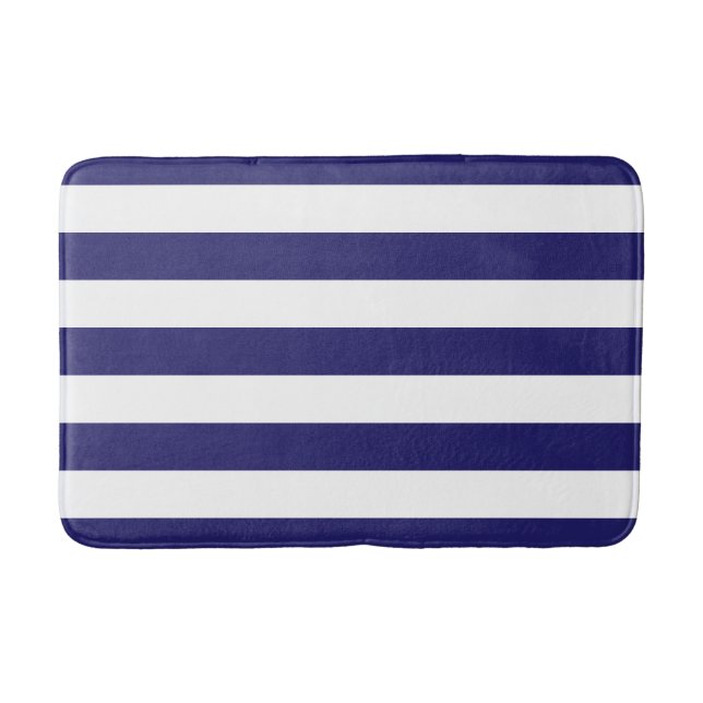 Midnight Blue and White Striped Bath Mat (Front)