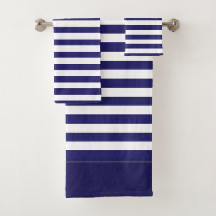 Midnight Blue and White Striped Bath Towel Set