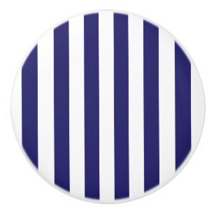 Midnight Blue and White Striped Ceramic Knob