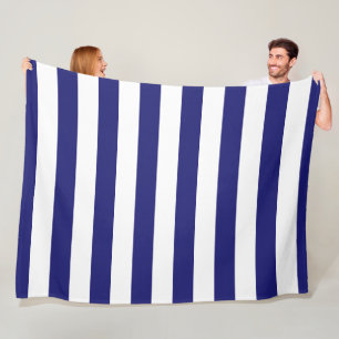 Midnight Blue and White Striped Fleece Blanket