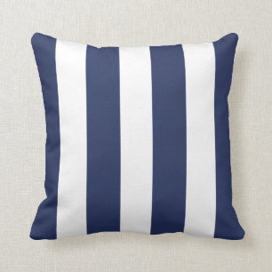 Midnight Blue and White Striped Throw Pillow