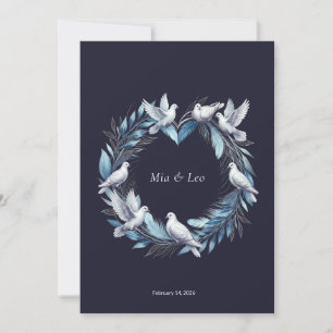 Midnight Blue and Wreath / Wedding Blue and Crown Thank You Card