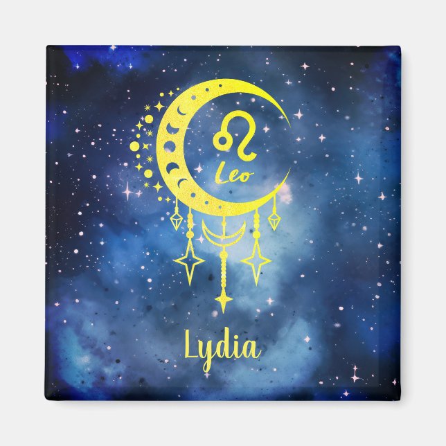Midnight Blue and Yellow Custom Name Leo Magnet (Front)