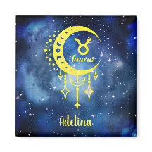 Midnight Blue and Yellow Custom Name Taurus Magnet