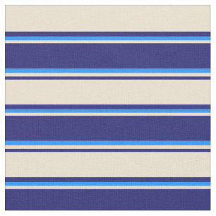 Midnight Blue, Beige, and Blue Lined Pattern Fabric