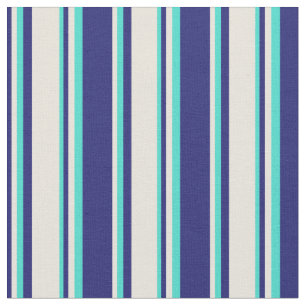 Midnight Blue, Beige & Turquoise Striped Pattern Fabric