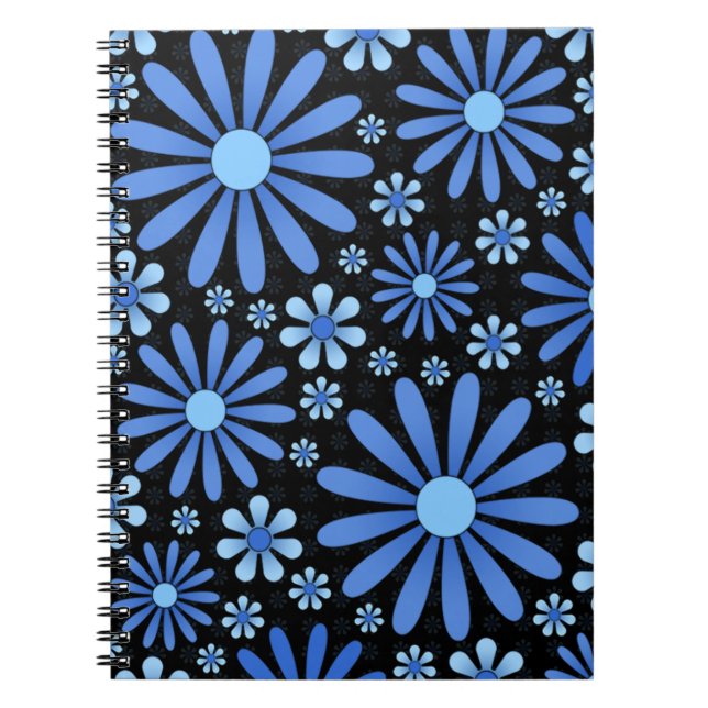 Midnight Blue Bloom Moody Floral Aesthetic Notebook (Front)
