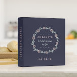Midnight Blue, Blush and Sage Bridal Shower Recipe Binder<br><div class="desc">Collect favourite recipes from bridal shower guests and compile them in this binder as a sweet gift for the bride! Design features a midnight blue background and a wreath of pale blush pink flowers and sage green leaves. Customize with the guest of honour's name, event type, and date, and add...</div>