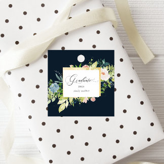 Midnight Blue Blush Floral Graduation Favour Tags