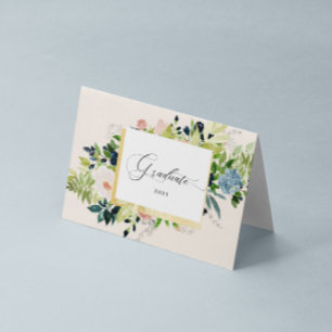 Midnight Blue Blush Floral Photo Folded Graduation Card
