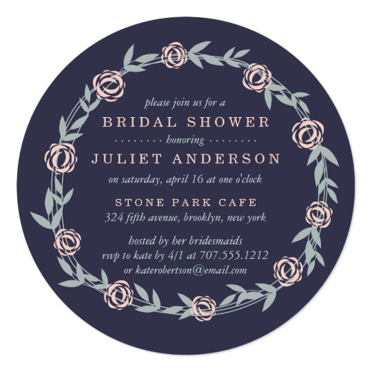 Midnight Blue, Blush Pink and Sage Bridal Shower Card