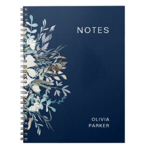 Midnight Blue Botanical Floral Notebook