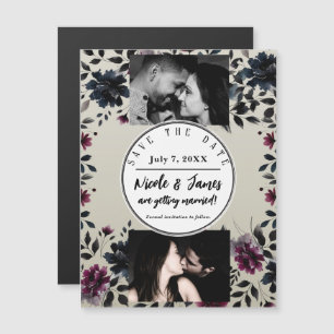 Midnight Blue Burgundy Inky Floral Almond Wedding
