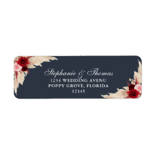Midnight Blue Burgundy Roses Return Address Label