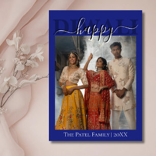 Midnight Blue Calligraphy Photo Happy Diwali  Holiday Card