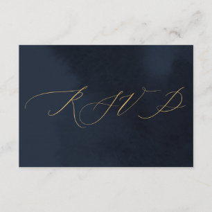 Midnight Blue Calligraphy Wedding Invitation RSVP