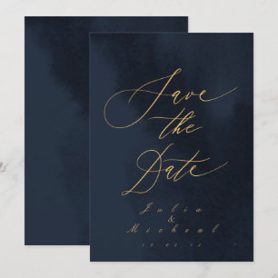 Midnight Blue Calligraphy Wedding Save The Date Invitation
