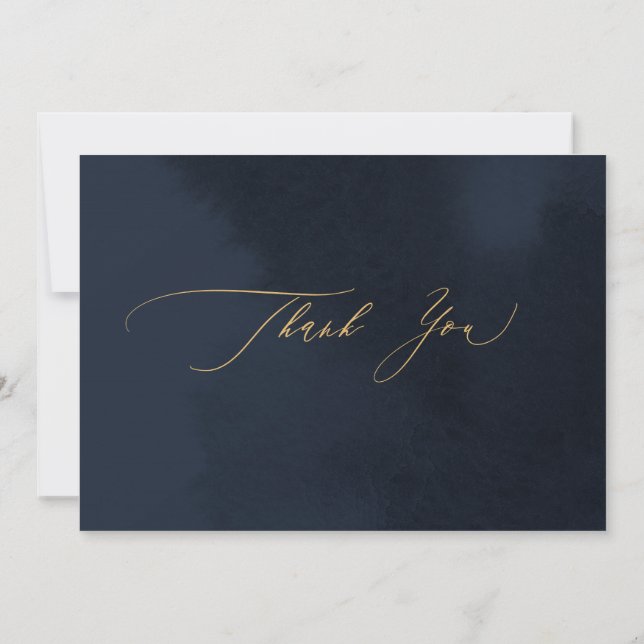 Midnight Blue Calligraphy Wedding Thank You Card (Back)