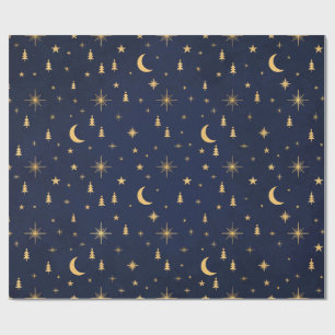 Midnight Blue Celestial Christmas Wrapping Paper