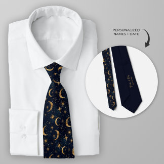 Midnight Blue Celestial Moon and Stars Tie